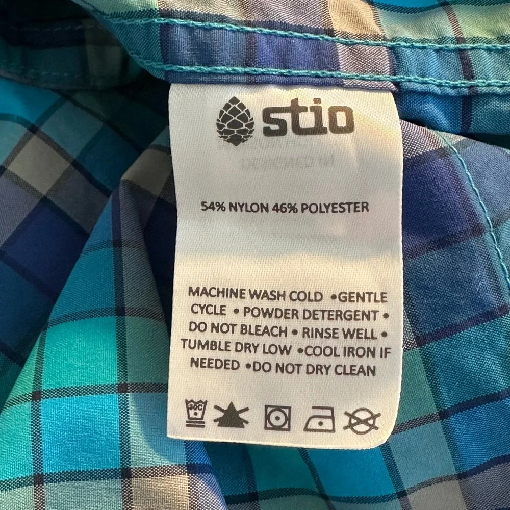 Stio Snap Front Long Sleeve Casual‎ Shirt Size XXL Blue Windowpane Plaid Outdoor